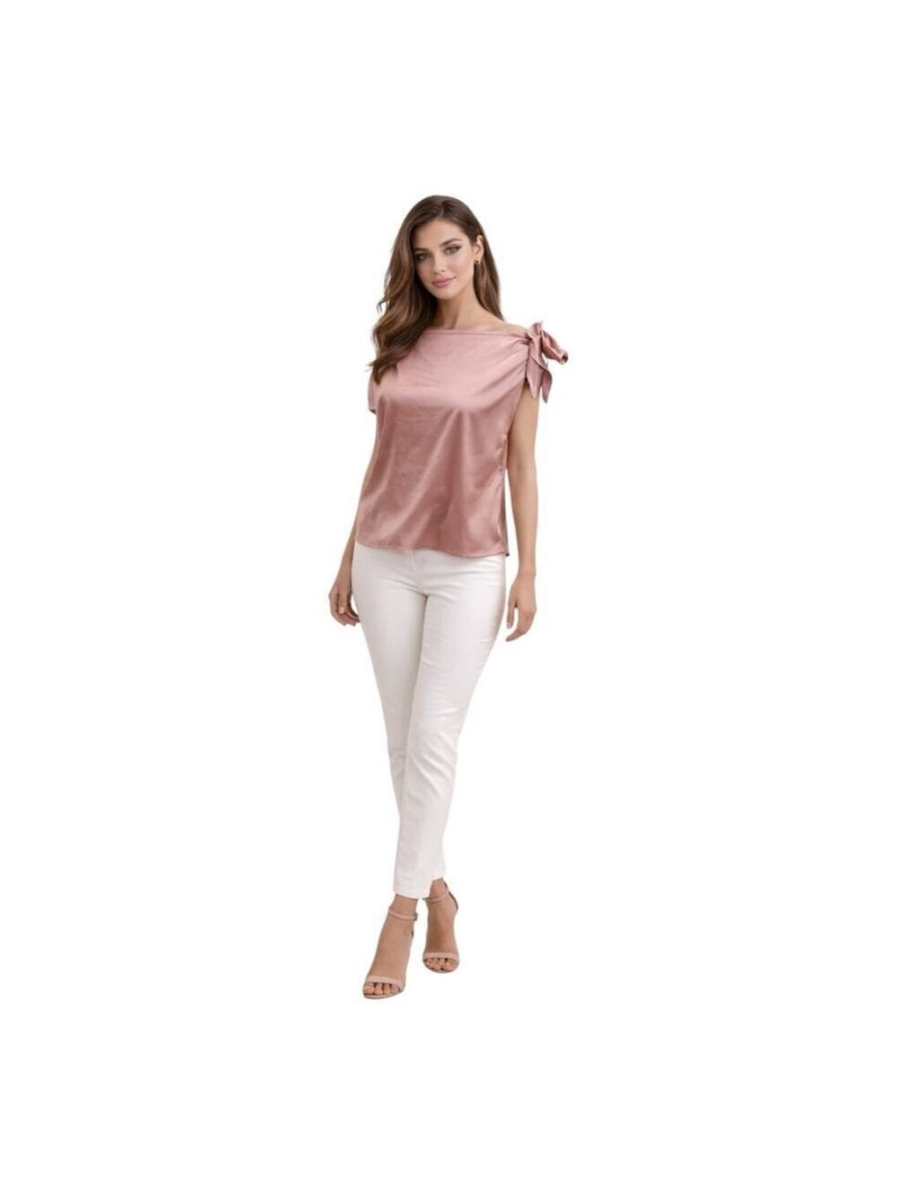 VIDUSSA Satin Off Shoulder Bow Blouse Pink Size L NWT